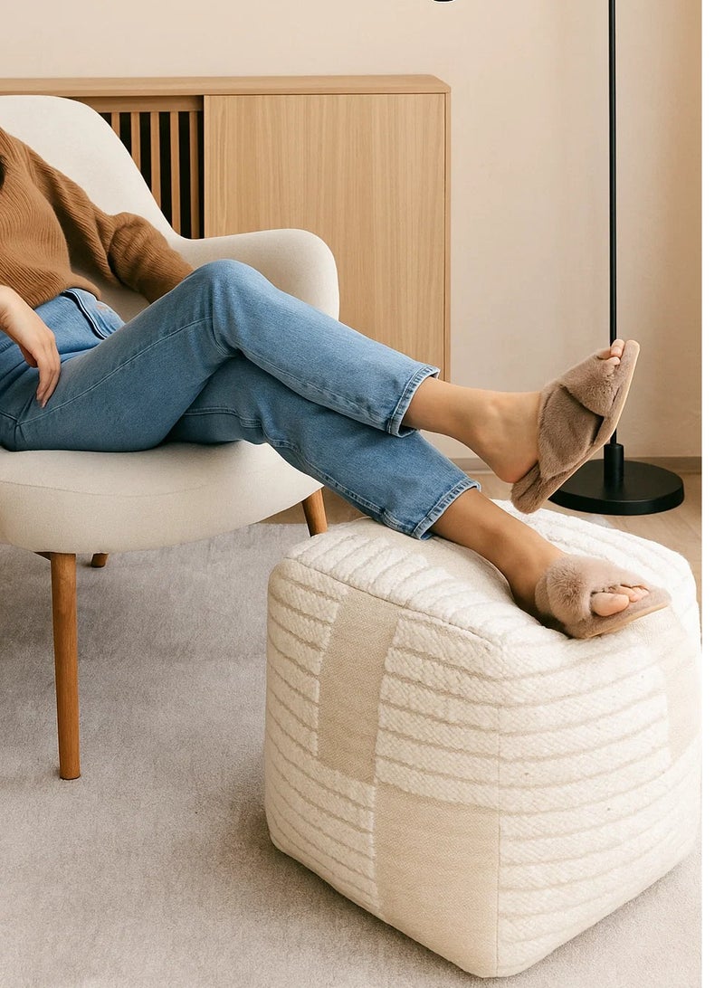 لوفت سونغرو، بوف مربع، 40×40×40 سم، قماش، عاجي - Image 1