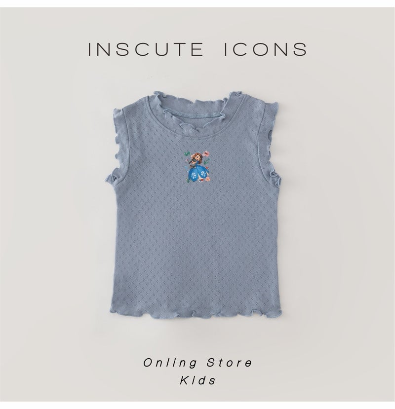 Children'S Vest T-Shirt Pure Cotton Bottoming Shirt Girls' Printed T-Shirt Breathable Sweat-Absorbent All-Matching Top Class A 6 - Image 1
