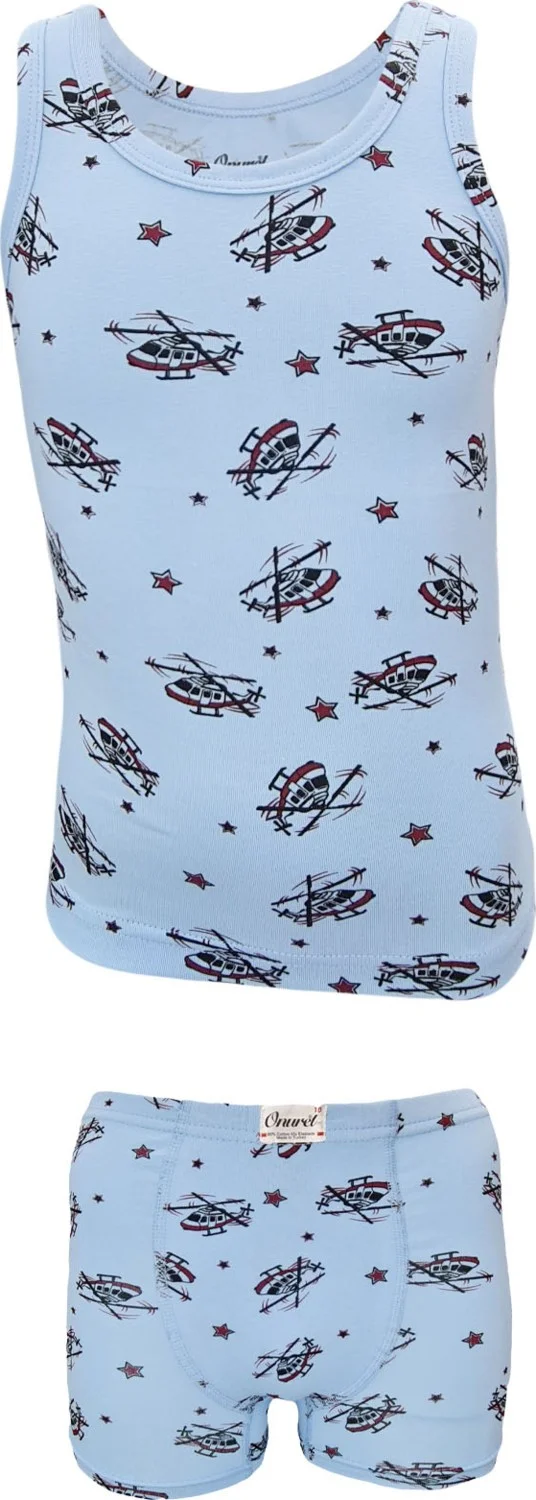 اونوريل Boys 5-Pack Mixed Color Airplane Printed Lycra Undershirt Boxer Set