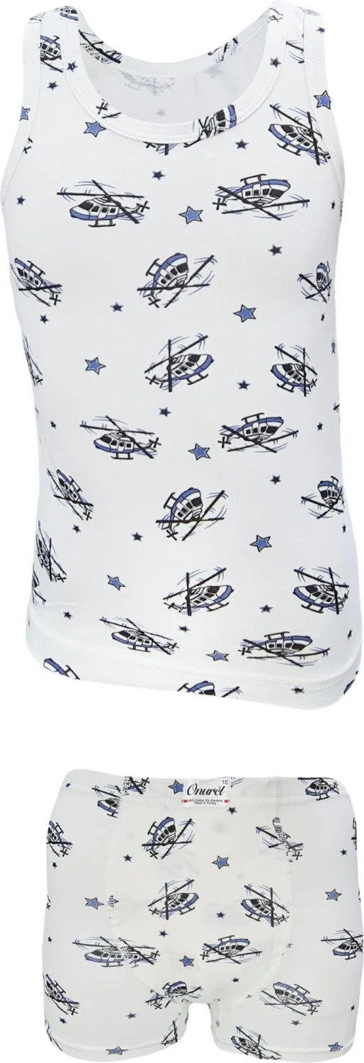 اونوريل Boys 5-Pack Mixed Color Airplane Printed Lycra Undershirt Boxer Set