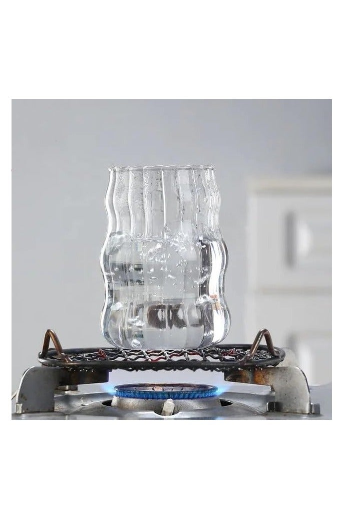 2 كوبًا من كؤوس الزجاج الموجي 18 أونصة كؤوس كوكتيل صافية ذات شكل موجة إبداعي زجاجية شرب أنتقالية للقهوة المبردة العصير المشروبات الحليب - Image 5