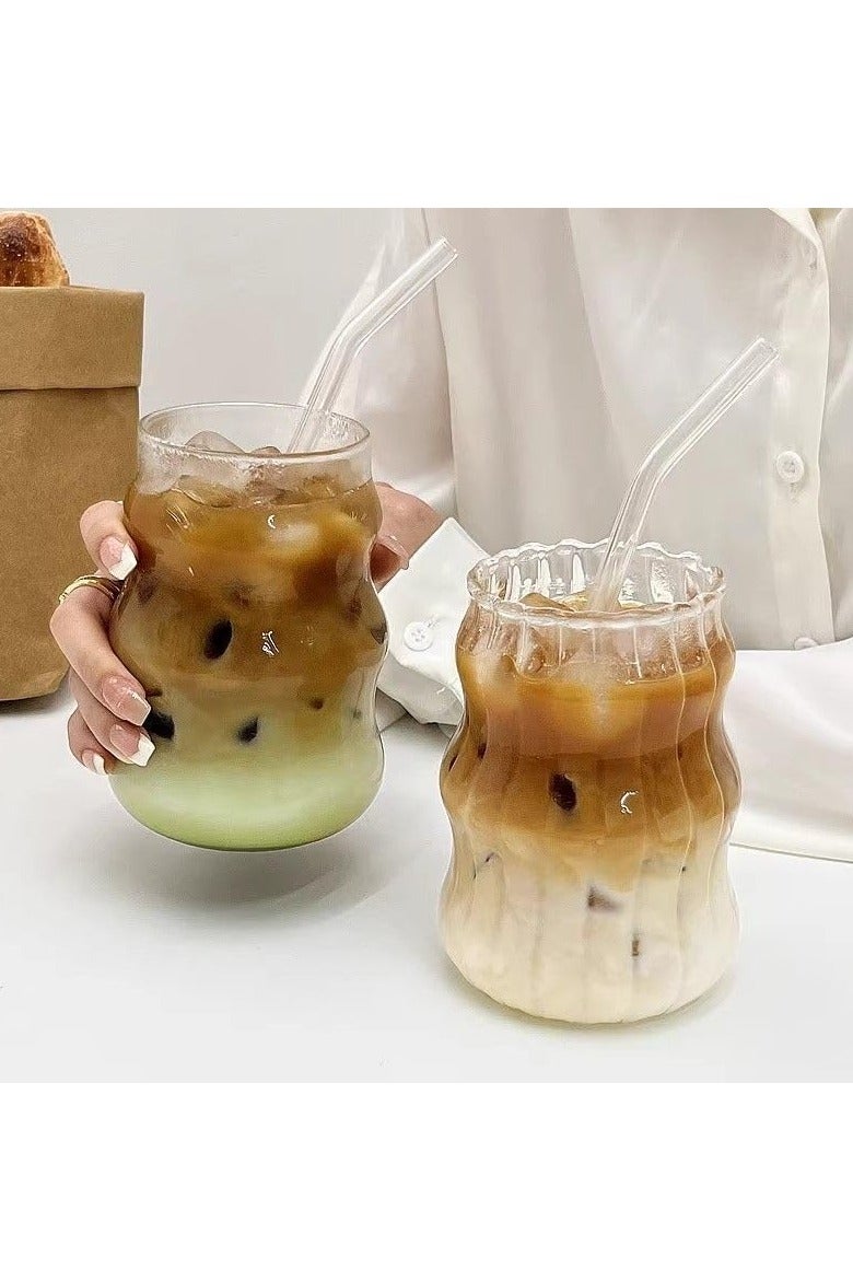 2 كوبًا من كؤوس الزجاج الموجي 18 أونصة كؤوس كوكتيل صافية ذات شكل موجة إبداعي زجاجية شرب أنتقالية للقهوة المبردة العصير المشروبات الحليب - Image 2