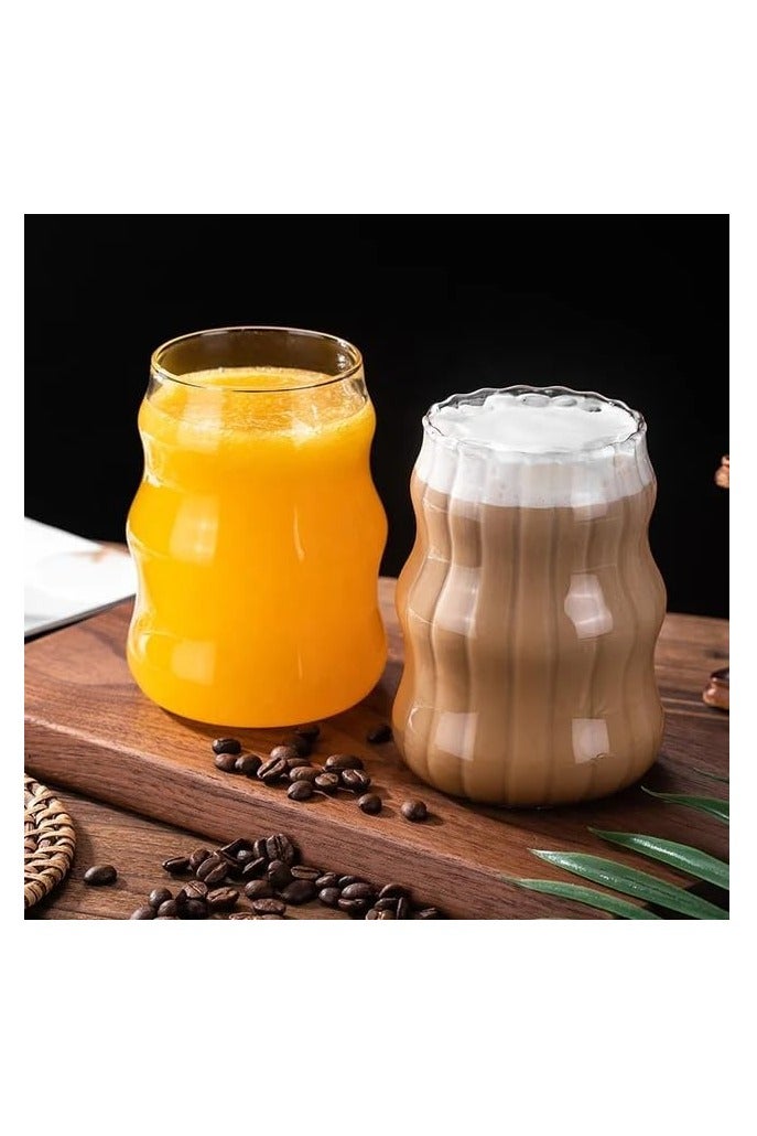 2 كوبًا من كؤوس الزجاج الموجي 18 أونصة كؤوس كوكتيل صافية ذات شكل موجة إبداعي زجاجية شرب أنتقالية للقهوة المبردة العصير المشروبات الحليب - Image 3