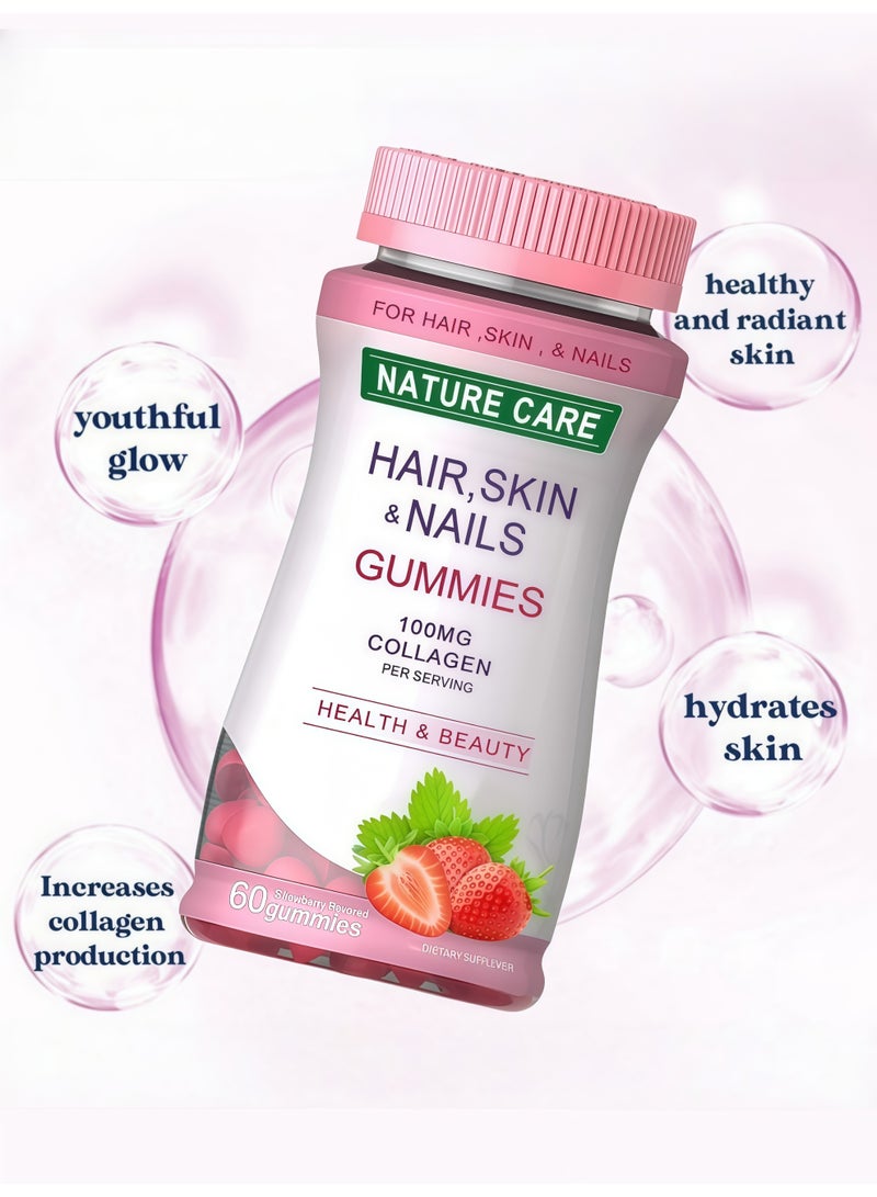 الرعاية الطبيعية حلوى الهلام بالصيغة المتقدمة مع الكولاجين للأظافر القوية والشعر الصحي 60 قطعة - Image 5