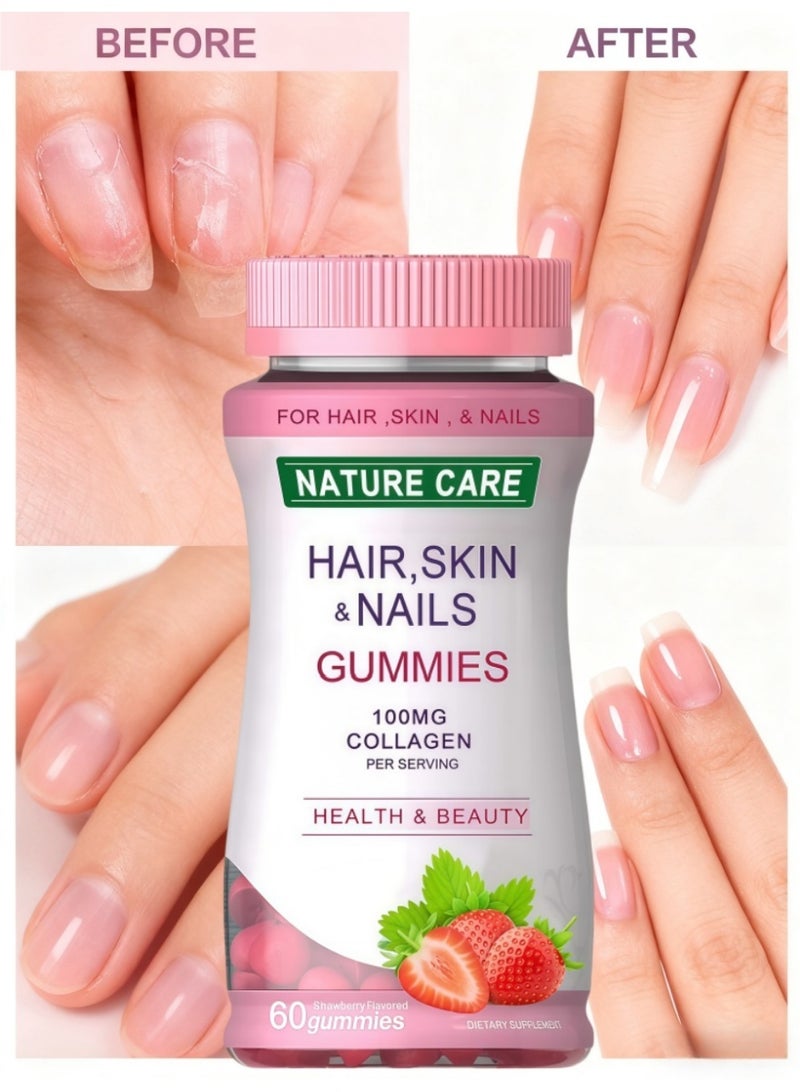 الرعاية الطبيعية حلوى الهلام بالصيغة المتقدمة مع الكولاجين للأظافر القوية والشعر الصحي 60 قطعة - Image 4