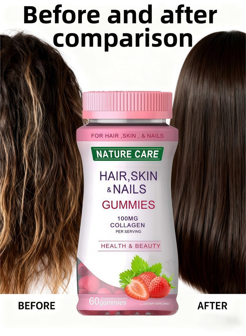 الرعاية الطبيعية حلوى الهلام بالصيغة المتقدمة مع الكولاجين للأظافر القوية والشعر الصحي 60 قطعة - Image 3