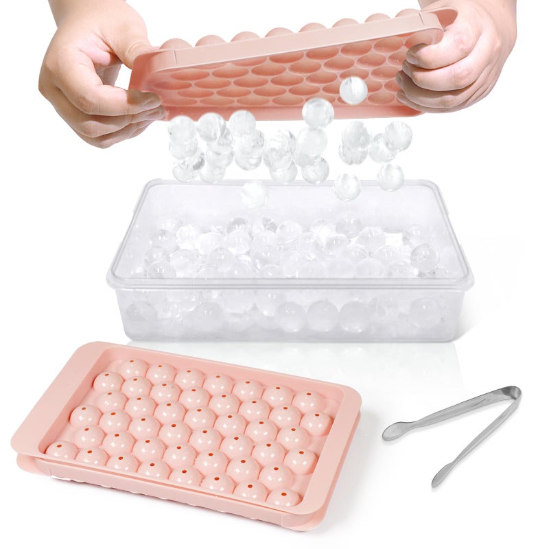 WIBIMEN Ice Cube Tray with Lid and Bin - Round Ice Trays for Freezer with Lid - Ice Cube Trays for Freezer with Ice Container (0.8"-2PACK Pink) - Image 1