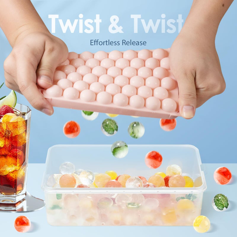 WIBIMEN Ice Cube Tray with Lid and Bin - Round Ice Trays for Freezer with Lid - Ice Cube Trays for Freezer with Ice Container (0.8"-2PACK Pink) - Image 2