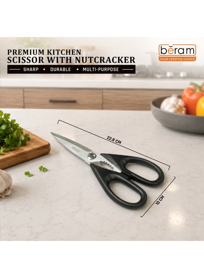 BERAM 9 Inch Kitchen Scissors with Nutcracker Full Black 2CR13 Stainless Steel Blades Ergonomic Heavy Duty Multipurpose Shears for Cooking Food Preparation Office and Household Use - Image 4