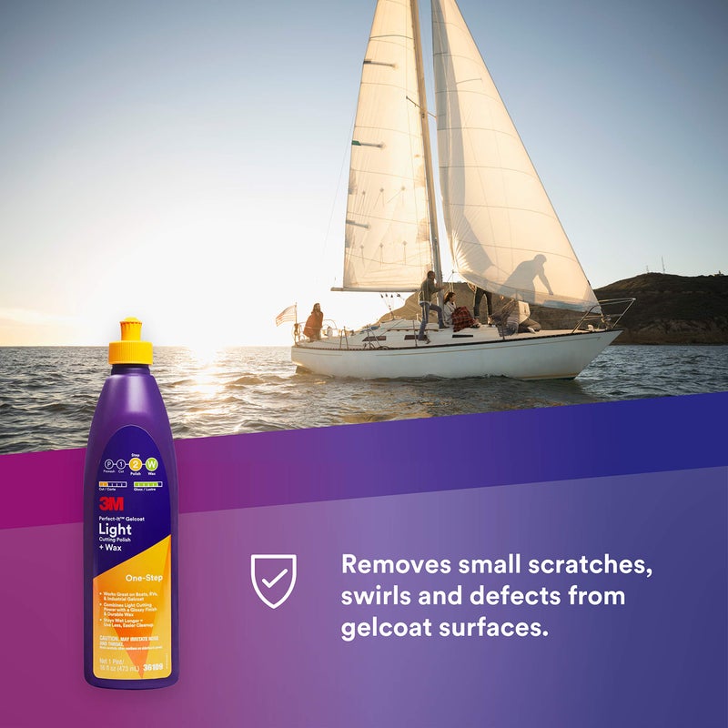 Perfect-It 3M Perfect-It Gelcoat Light Cutting Polish + Wax, 36109, 1 Pint, One-Step Process, Removes Scratches and Swirls, Light Oxidation Remover for Boats and RVs - Image 2