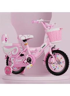 JUNYOUK Girls Bike for Toddlers and Kids,14 Inch Kids Bike with Training Wheels & Basket,Girl Bicycle with Handbrake & Kickstand  - Image 1