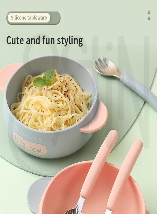 Ostin Food Plates with Straw Brush Tableware Baby Feeding Set Children's Dishes Kids Cutlery Kit Silicone Tableware Set Baby Food Plate. (Round Pink) - Image 2