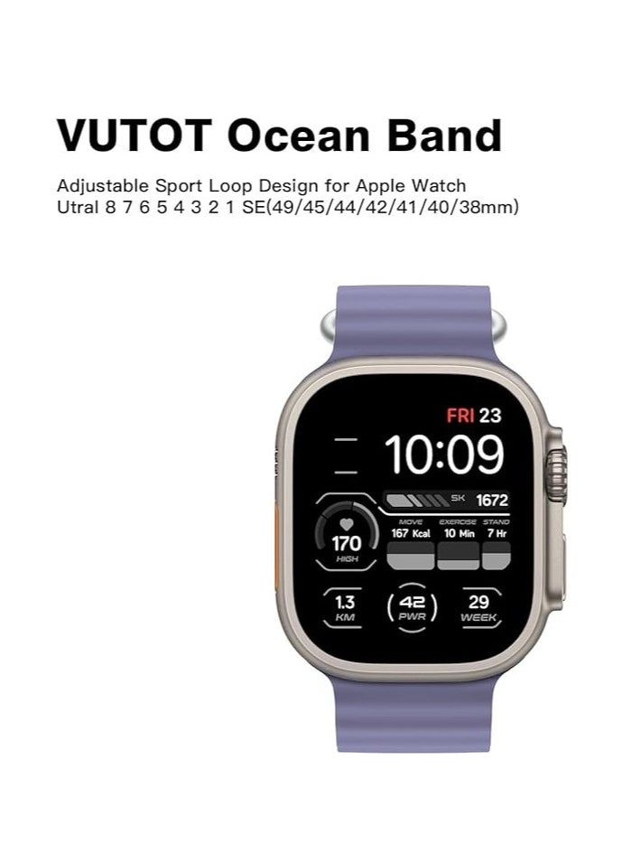 ten.tech - Ten Tech Silicone Band for Apple Watch Ultra/Ultra 2 49mm 45mm 44mm 42mm, Waterproof Soft Silicone Sports Band for iWatch Ultra SE 8/7/6/5/4/3/2/1, Lavender Gray - Image 1