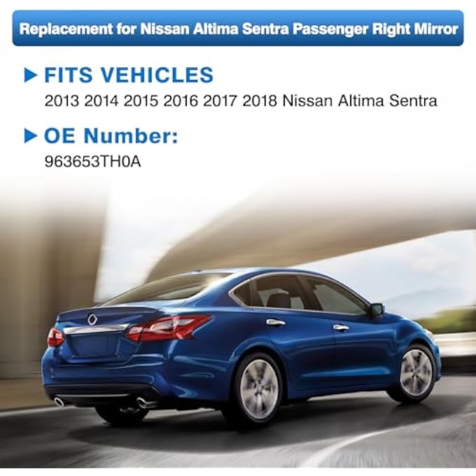 ريحني زجاج مرآة الجانب الراكب لنيسان ألتيما سنترا 2013 2014 2015 2016 2017 2018 زجاج مرآة الجانب الأيمن المرايا المحدبة الخلفية مع تدفئة كهربائية 963653Th0A - Image 3