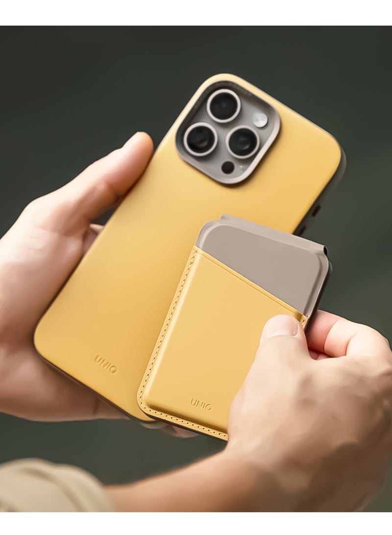 Uniq Magnetic Card Holder with Stand UNIQ Lyden Cyelfgry RFID Magnetic Wallet for iPhone 12/13/14/15 - Canary Yellow / Flint Grey Canary Yellow / Flint Grey - Image 4