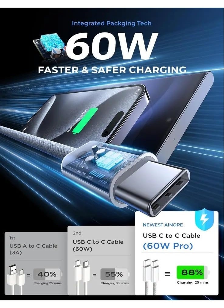 Concretization - USB C Cable 2M, 60W Braided Power Delivery PD Fast charge Cable USB C to USB C Compatible iPhone 16 Pro/16 Pro Max/16/16 Plus, iPad Pro/mini 6, MacBook Pro/Air, Sam sung S24 Ultra, Huawei P60, etc - Image 1