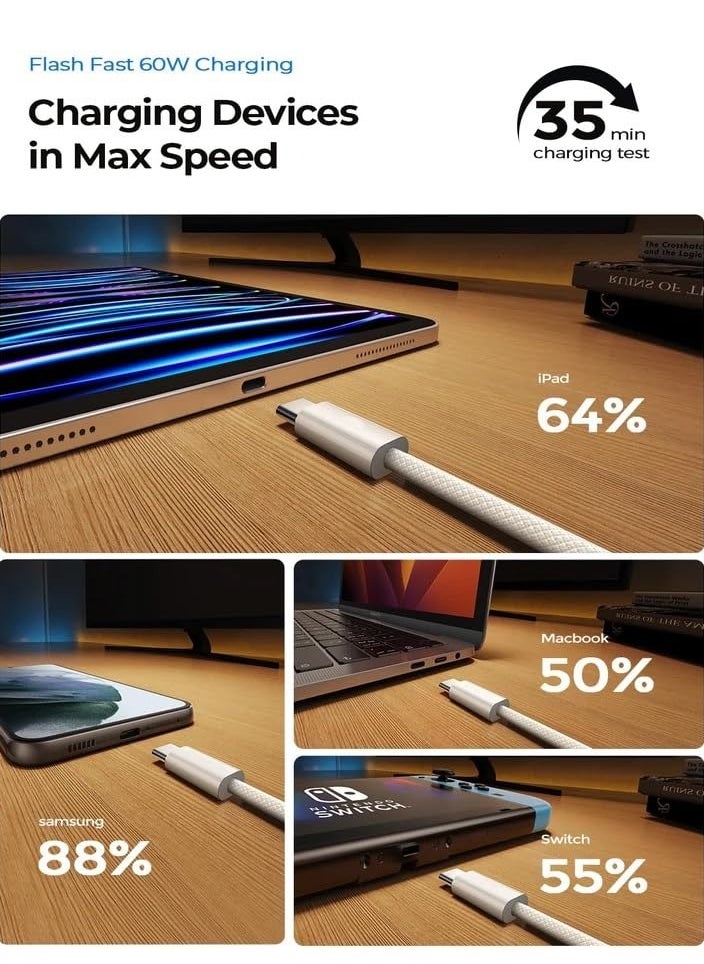 Concretization - USB C Cable 2M, 60W Braided Power Delivery PD Fast charge Cable USB C to USB C Compatible iPhone 16 Pro/16 Pro Max/16/16 Plus, iPad Pro/mini 6, MacBook Pro/Air, Sam sung S24 Ultra, Huawei P60, etc - Image 1