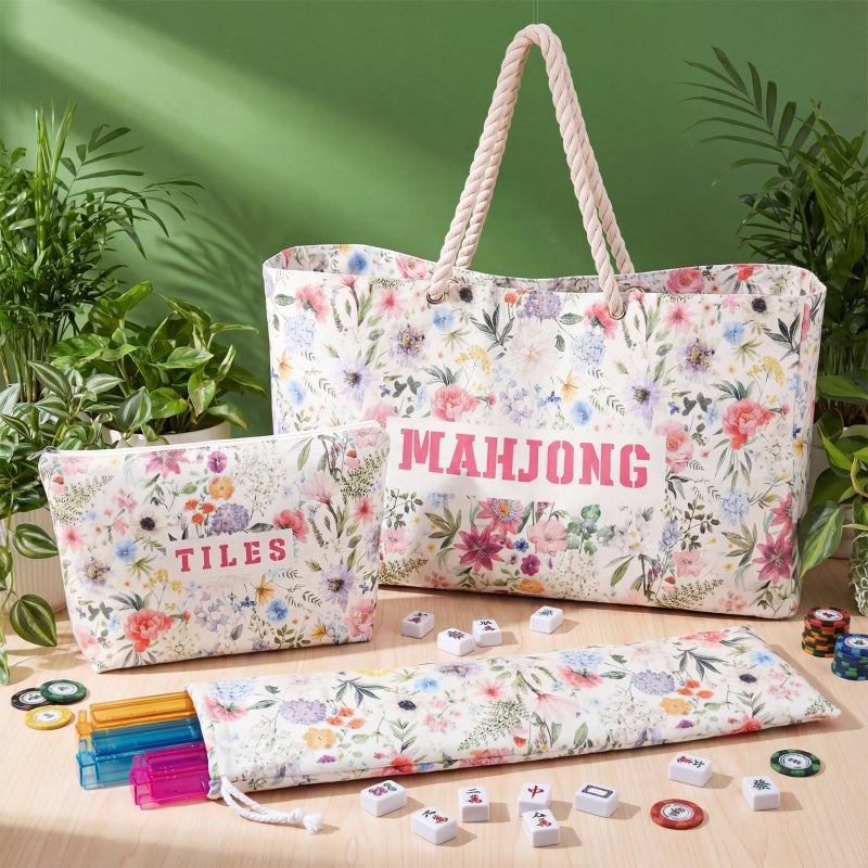 Shinylin 3 Pcs Empty Mahjong Bags Set for Tiles and Racks 24 x 13 x 4.7 Inches Floral American Mahjong Carrying Bag Tiles Bag Drawstring Protective Sleeve for Rack Party Travel, Case Only(Wildflower) - Image 5