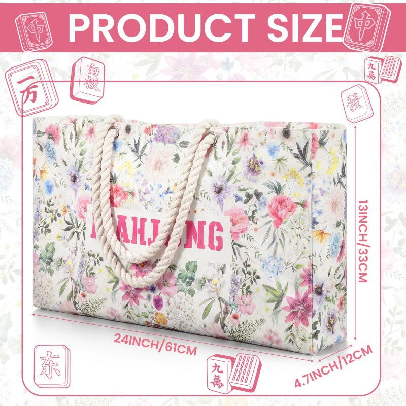 Shinylin 3 Pcs Empty Mahjong Bags Set for Tiles and Racks 24 x 13 x 4.7 Inches Floral American Mahjong Carrying Bag Tiles Bag Drawstring Protective Sleeve for Rack Party Travel, Case Only(Wildflower) - Image 2