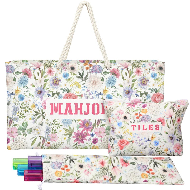 Shinylin 3 Pcs Empty Mahjong Bags Set for Tiles and Racks 24 x 13 x 4.7 Inches Floral American Mahjong Carrying Bag Tiles Bag Drawstring Protective Sleeve for Rack Party Travel, Case Only(Wildflower) - Image 1