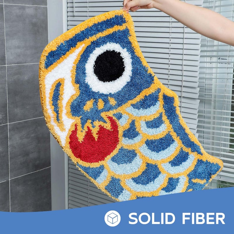Feblilac Cute Fish Bath Mat For Bathroom  Japanese Koi Flag Soft Water Absorbent  Non-Slip  Machine Washable (Blue) - Image 4