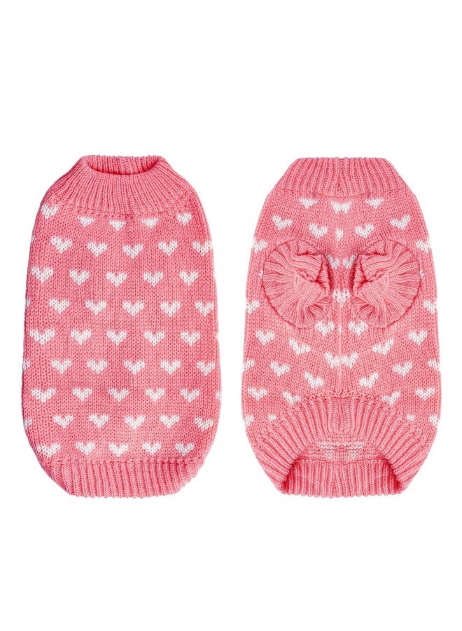 Dxhycc Dog Knitted Sweater Dog Heart Sweater Puppy Sweater Warm Soft Pet Holiday Clothes for Medium Cats and Dogs (Pink, M) - Image 2