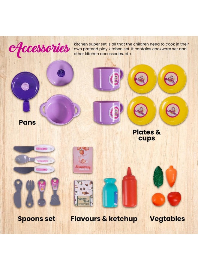 بيبي مجموعة مطبخ بايبي التظاهري للأطفال البنات، مجموعة طهي كبيرة للأطفال الصغار مع أواني وإكسسوارات وألعاب طعام مع عربة محمولة رائعة وإضاءة وصوت، هدية عيد ميلاد للأولاد بعمر سنة فما فوق - Image 3