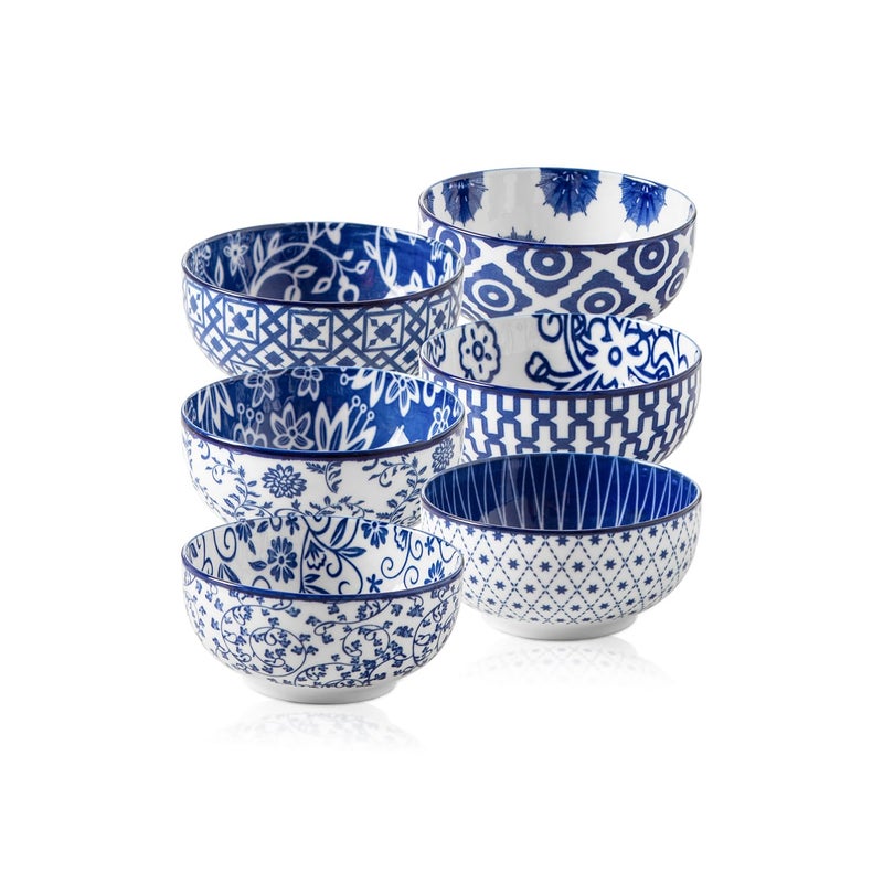 Cerkik Ceramic Dipping Bowls Set - 4 Oz Small Dessert Bowl 3.5 Inch Porcelain Small Bowls for Side Dishes  Snack  Yogurt  Appetizer - Microwave Dishwasher Safe - Set of 6 - Vintage Blue - Image 1