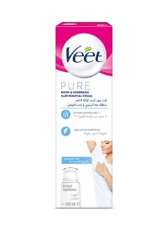 Pure Bikini And Underarm Hair Removal Cream With Domed Applicator For Sensitive Skin 100ml