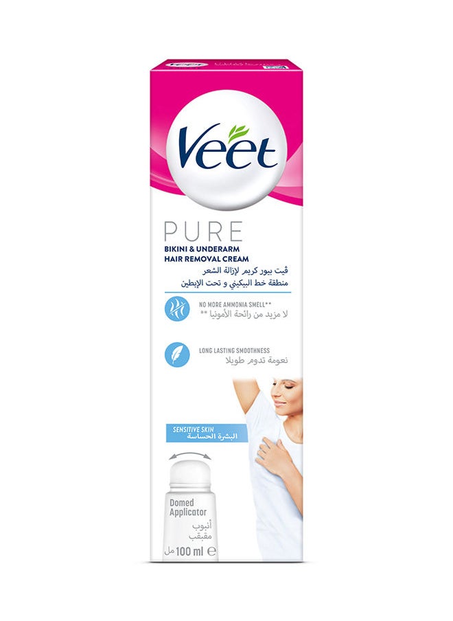 Veet - Pure Bikini And Underarm Hair Removal Cream With Domed Applicator For Sensitive Skin 100ml - Image 1