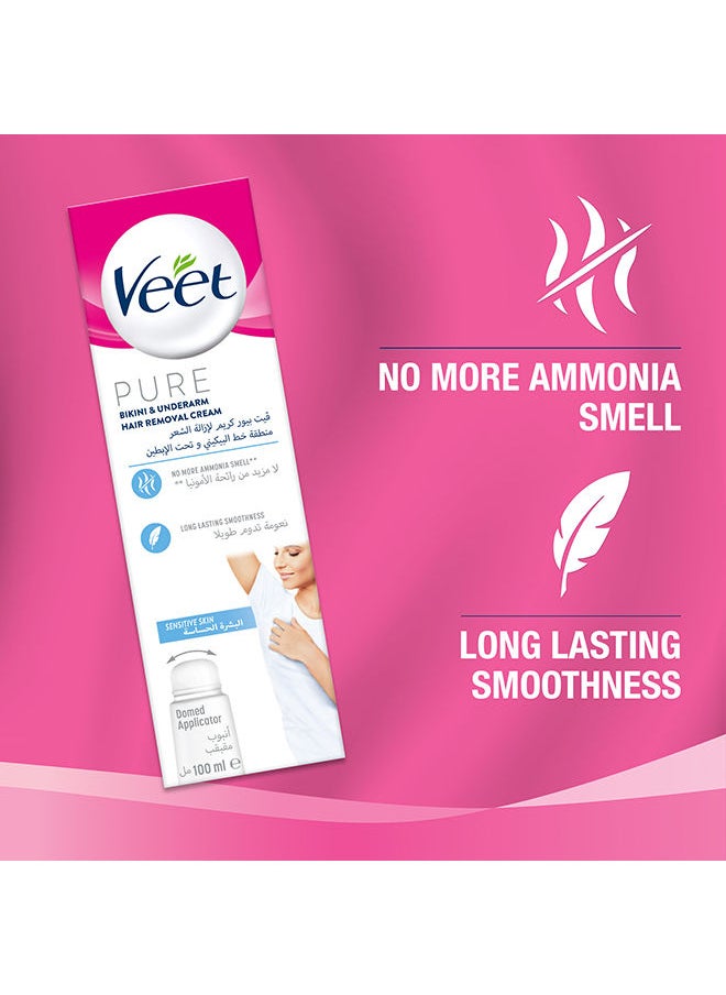 Veet - Pure Bikini And Underarm Hair Removal Cream With Domed Applicator For Sensitive Skin 100ml - Image 1