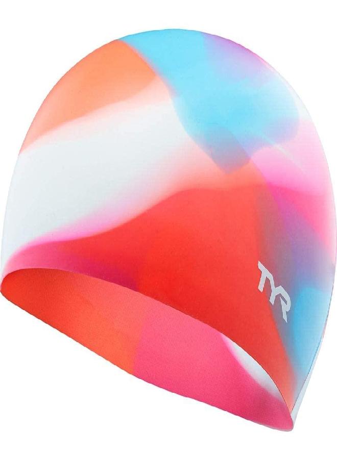 TYR Youth Wrinkle Free Silicone Swim Cap for Drag Reduction and Hair Protection, Pink/Blue - Image 3
