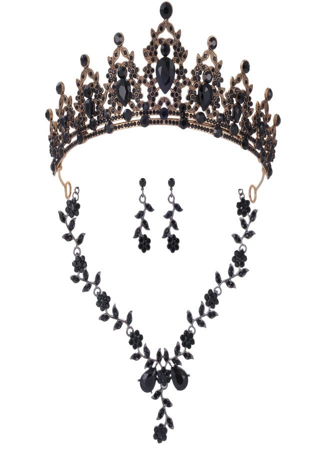 Kamirola Tiaras and Crowns for Women,Tiaras Earrings Necklace, Crystal Bridal Jewelry Set, Costume Party Halloween Prom Pageant Jewelry for Women(TR45) (Black) - Image 1