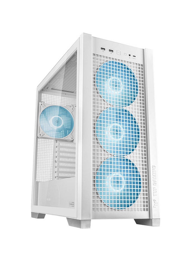 ASUS TUF Gaming GT302 aRGB Mid Tower Computer Case, 4x Pre-Installed Fan 140mm aRGB Fans, Up to 360mm Radiator & 7x Fan Support, 1x 3.5mm, 2x USB-A, & 1x USB-C I/O, White | 90DC00I3-B19000 - Image 1