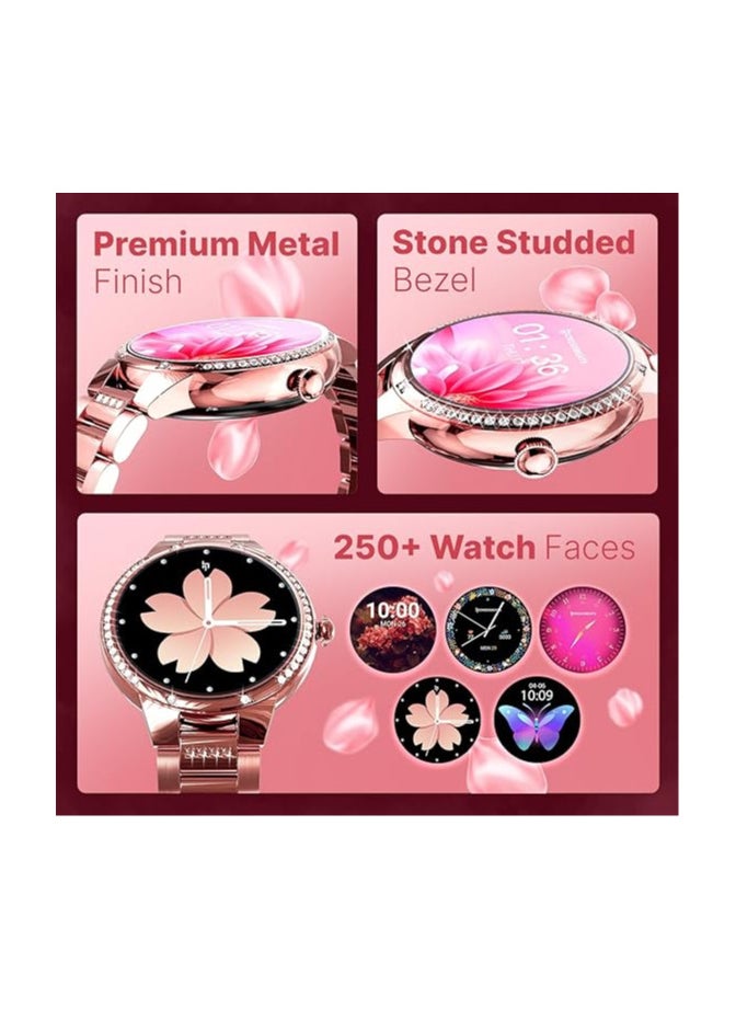 Crossbeats - CrossBeats Diva 1.28” Stylish Smart Watch for Women with Stone Studded Bezel| Amoled Display | Female Health Tracker | 100+Sports Modes| Premium Metal Smartwatch with Wireless Charging - (Rose Gold) - Image 1