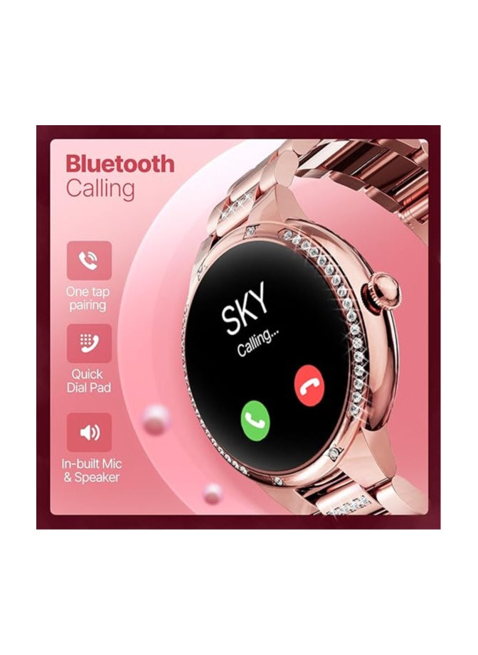 Crossbeats - CrossBeats Diva 1.28” Stylish Smart Watch for Women with Stone Studded Bezel| Amoled Display | Female Health Tracker | 100+Sports Modes| Premium Metal Smartwatch with Wireless Charging - (Rose Gold) - Image 1