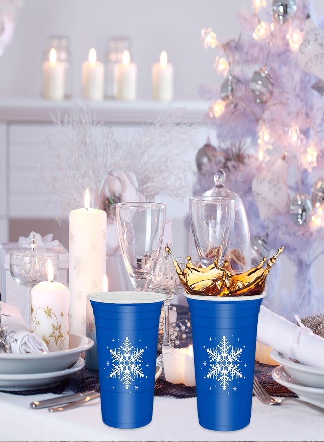Whaline أكواب بلاستيكية زرقاء من وايلين 50 حزمة على شكل ثلج شتوي، أكواب بلاستيكية شفافة لعيد الميلاد، أكواب حفلات يمكن التخلص منها للمشروبات الساخنة والباردة، 16 أونصة - Image 5