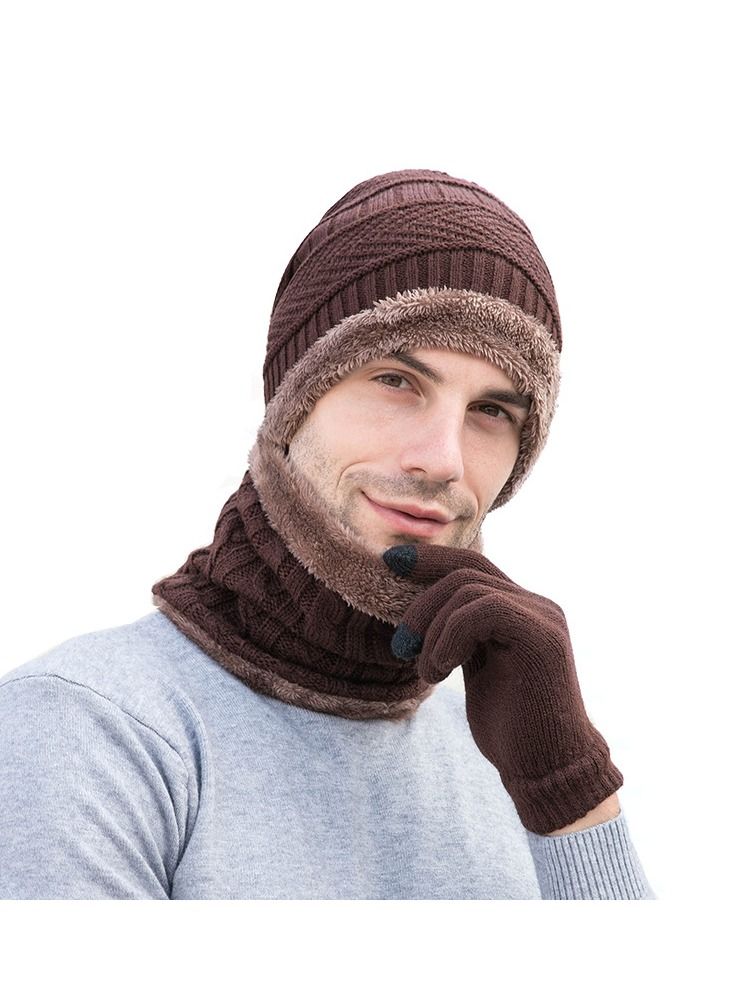 Loquat Winter Padded Set Cap Knitted Hat Scarf 2-Piece Set 
