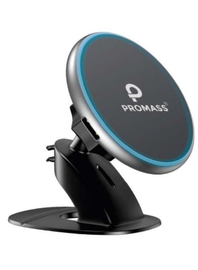 بروماس شاحن لاسلكي مغناطيسي 15W بخاصية ميج سيف – حامل جوال للسيارة مغناطيسي للتابلوه وفتحات المكيف – شحن سريع ومتوافق مع iPhone 12–15 - Image 1