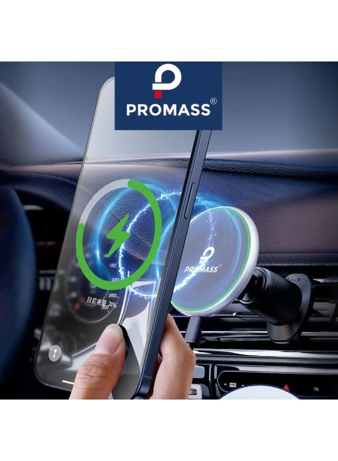 بروماس شاحن لاسلكي مغناطيسي 15W بخاصية ميج سيف – حامل جوال للسيارة مغناطيسي للتابلوه وفتحات المكيف – شحن سريع ومتوافق مع iPhone 12–15 - Image 2