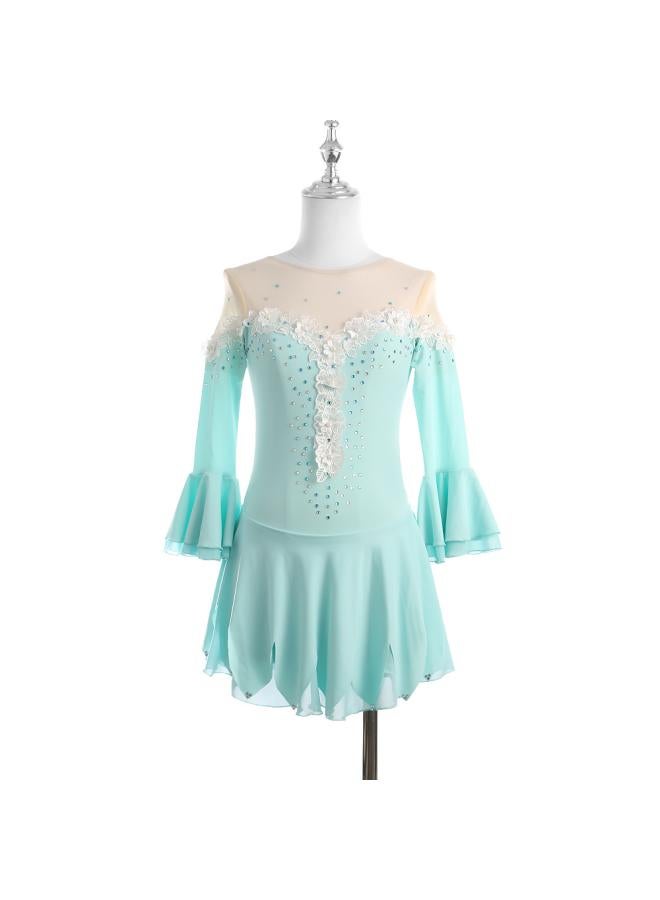 VUELO Long Sleeve Skating Skating Girl's Clothing Performance Skirt Clothing Children's Clothing Grade Examination Figure Skating Adult Blue - Image 1