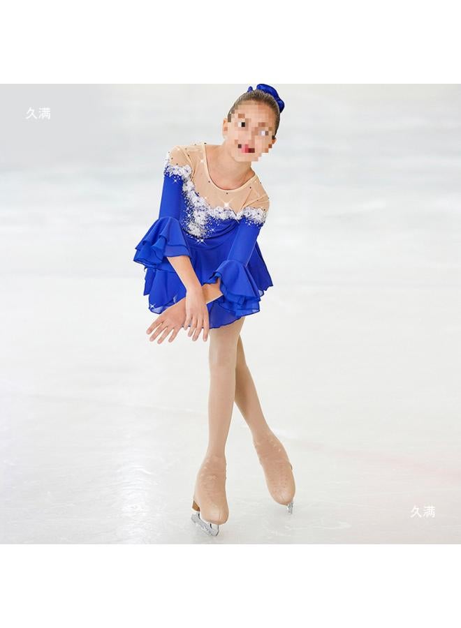 VUELO Long Sleeve Skating Skating Girl's Clothing Performance Skirt Clothing Children's Clothing Grade Examination Figure Skating Adult Blue - Image 2