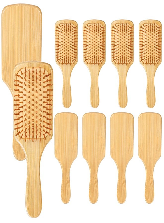 Molain 10 Pcs Bamboo Hair Brush, Bulk Round-tipped Bamboo Bristles Detangling Brush Paddle Mini Wood Hairbrushes, Lightweight Massage Anti Static for Women Men, Stimulates Scalp for Hair Growth, 9.84 × 3.4'' - Image 1