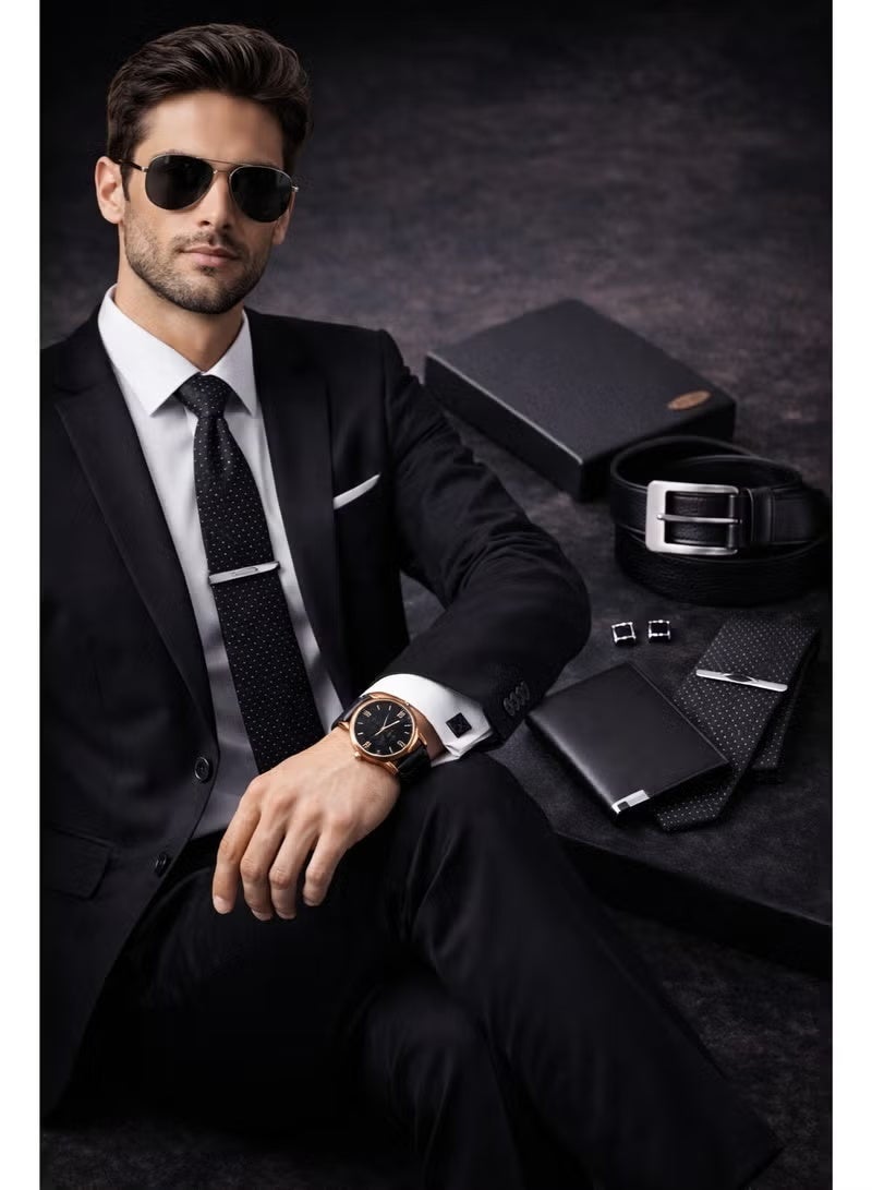 OLUDENIZ 🕴️ Elegant 7-in-1 Piece Men’s Business Gift Set – Black Leather Watch, Belt, Wallet, Tie, Cufflinks & Tie Clip - Image 2