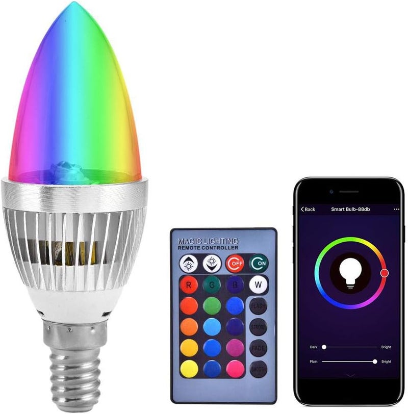كلاراكو مصباح شمعة RGB، E14 3 واط RGB LED متغير اللون مصباح شمعة مصباح مسرح ديسكو للحفلات مع جهاز تحكم عن بعد للمنزل والبار والحفلات KTV إضاءة أجواء (E14) - Image 5