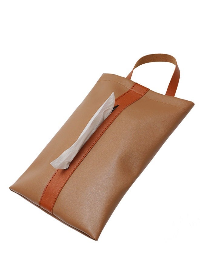 HANGING TISSUE BOX PU LEATHER PORTABLE CAR TISSUE HOLDER CASE, BACKSEAT TISSUE CASE HOLDER FOR CAR OFFICE HOME BATHROOM VANITY COUNTERTOPS DECORATION BROWN