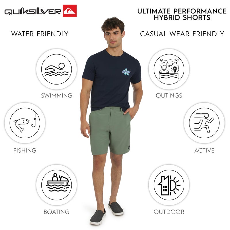 Quiksilver Men's Regular Fit Fixed Waist Water Friendly Active Hybrid Shorts, Solid Design - Sage, 36 - Image 2