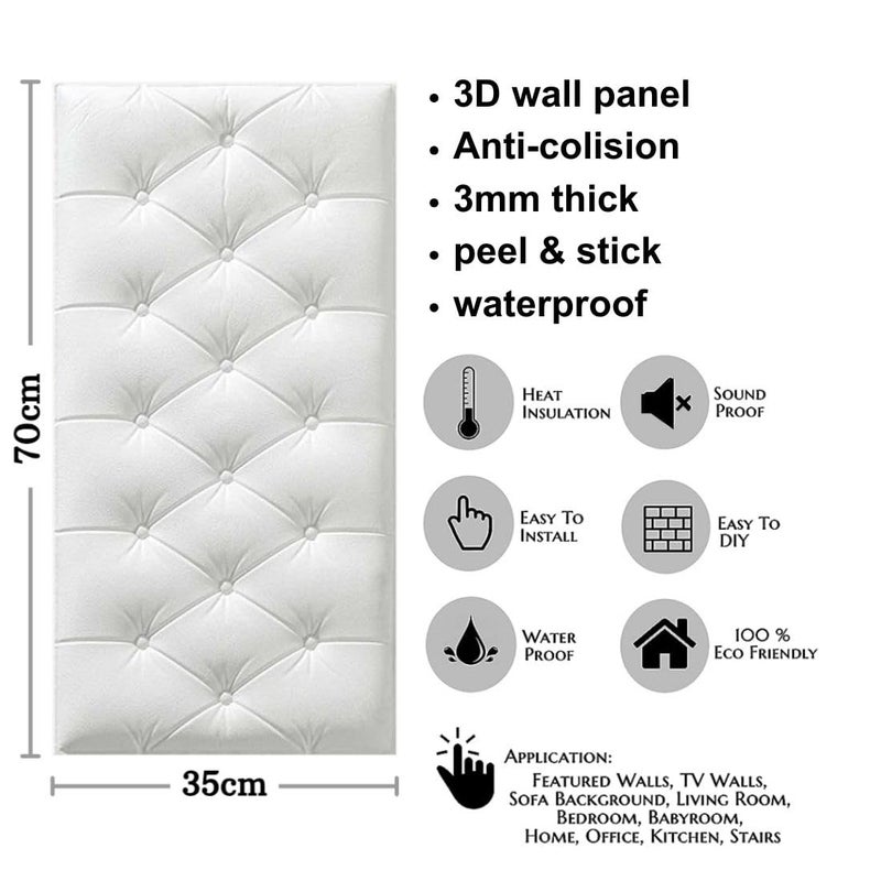 DOKDO 3D White headboard Cushion Wallpaper for Wall PE Foam Wall Stickers Self Adhesive DIY Wall Decor (35 X 70cm, Appx. 2.7Sq Feet)(Colour : White) (10) - Image 3
