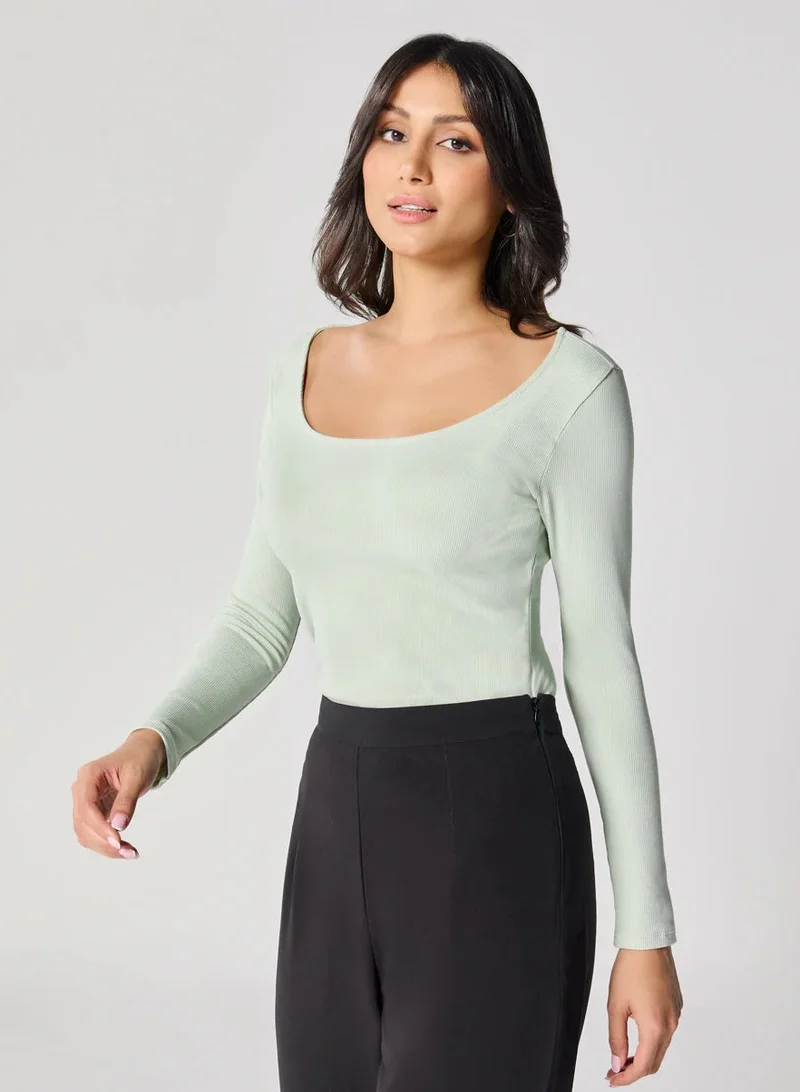 Zigzag Long Sleeve Baby Green Rib Top