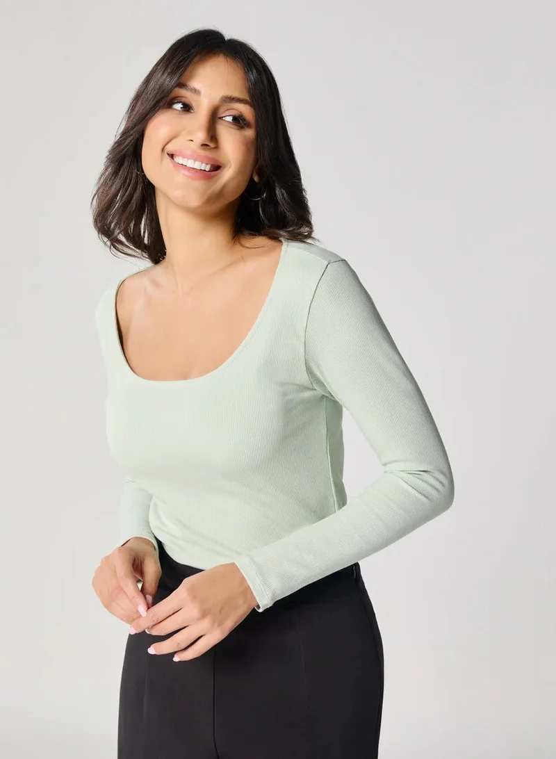 Zigzag Long Sleeve Baby Green Rib Top
